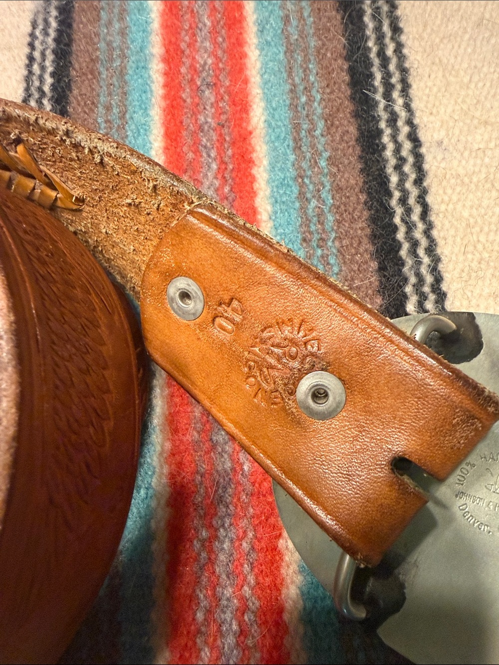 Men's Johnson & Held Silver Deer w/ Turquoise Inlay Buckle + Brown Leather Belt - Picture 4 of 7